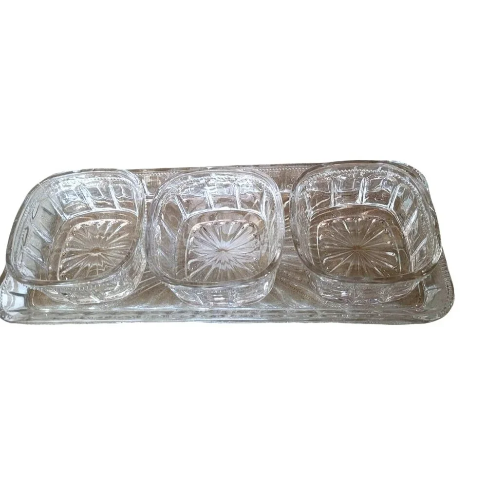 Crystal Relish Server 4-piece Server Serving Bowls Tray Set‎